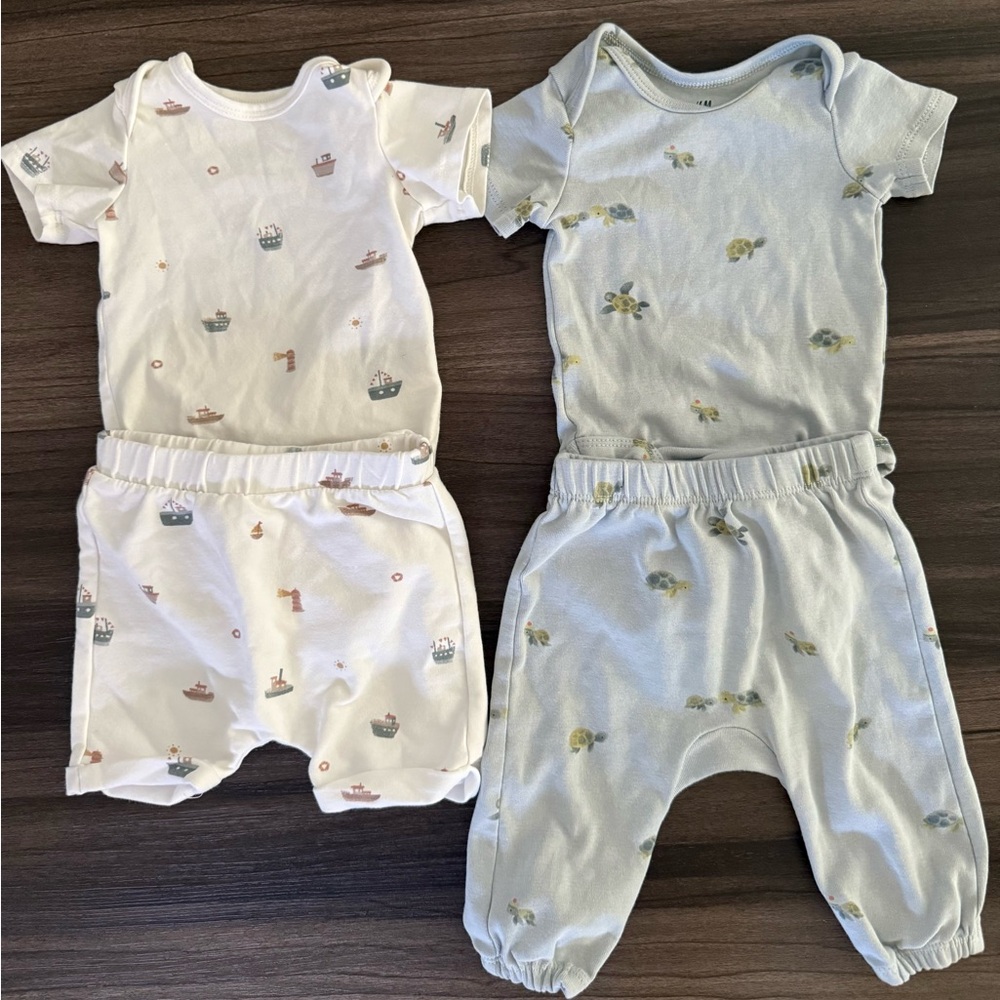 2 Pack H&M Baby Boy Matching Set - White Sailor and Blue Turtle